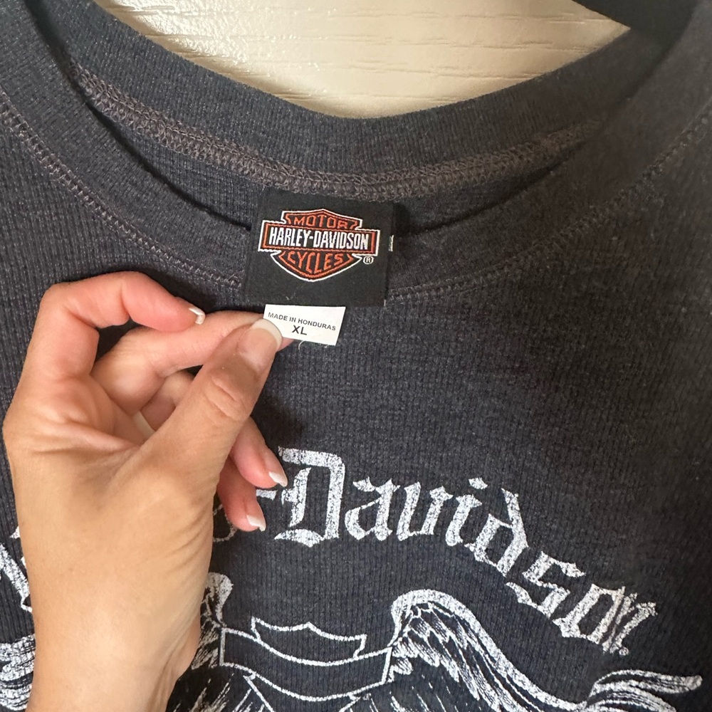 Harley-Davidson Gray Crew Neck Thermal Long Sleeve Tee